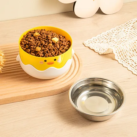 Cartoon Yellow Duck Stainless Steel Pet Bowl Non-Slip Detachable Cat Dog Food Water Feeding Bowl Animal Style Pet Supplies