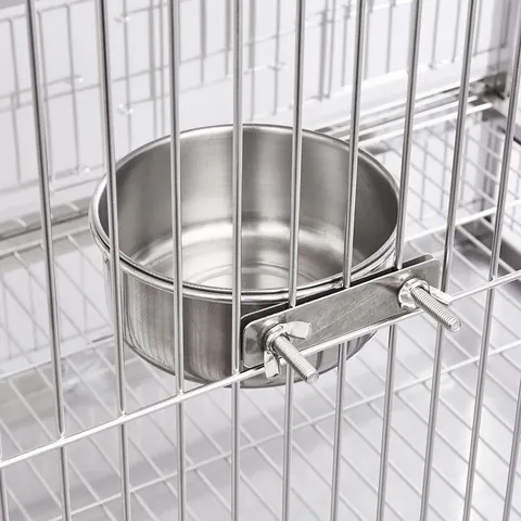 Stainless Steel Cage Mounted Pet Bowl Hanging Dog Cat Feeder Water Bowl Bolt Fixed Durable Non-Slip Crate Bowl For Small Animals