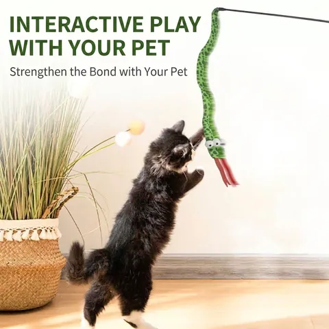 Interactive Plush Cat Teaser Wand Creative Large Eye Snake Design With Crinkle Paper Flexible Pvc Handle Toy For Cat Play