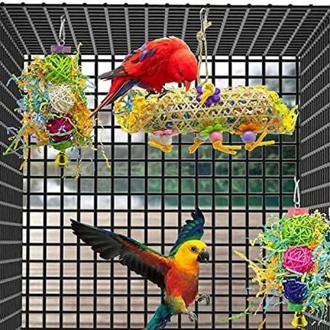 Vogel Kauwspeelgoed Voor Papegaaien Veelkleurig Papierzijde Rotan Bal Bamboe Net Foerageer Hangspeelgoed Natuurlijk Huisdierbenodigdheden