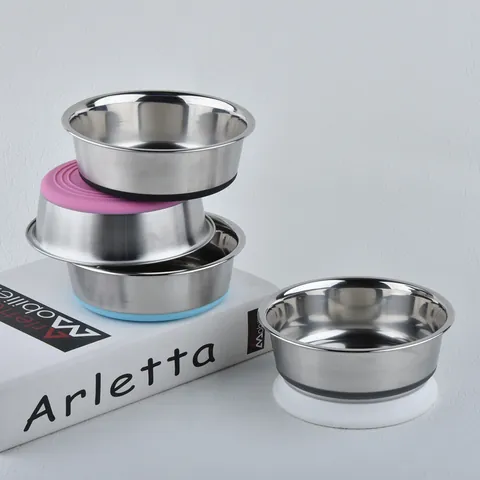 Non-Slip Stainless Steel Pet Bowl Silicone Base Anti-Tip Feeding Water Bowl For Dogs And Cats Small Medium Large XL