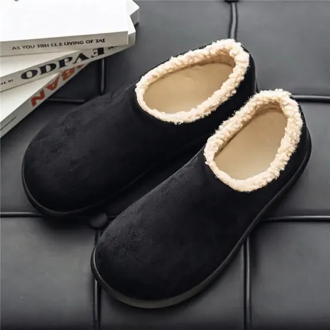 Men Fleece Lined Mules Microfiber Slip On Clogs Winter Warm Artificial Plush Casual Shoes For Daily Outdoor Home House