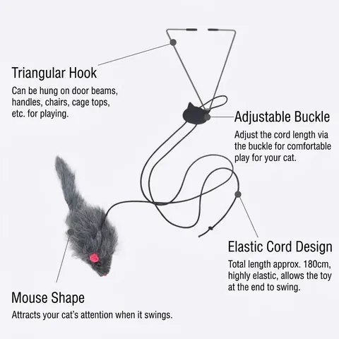 Giocattolo per Gatti da Appendere alla Porta Regolabile Corda Elastica Allungabile Topo di Peluche Giocattolo di Intrattenimento per Gatti Indoor Prodotti per Animali