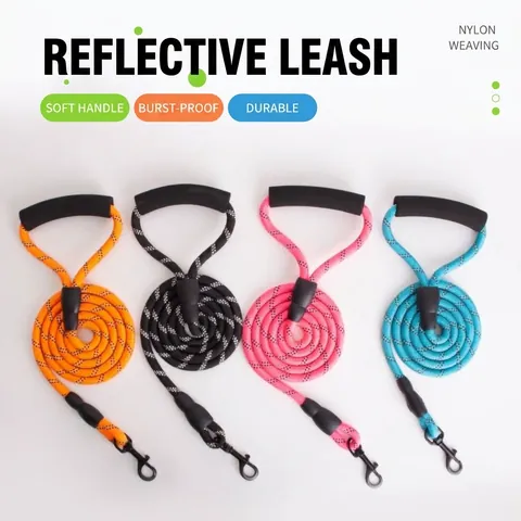 Reflective Nylon Braided Dog Leash With Padded Foam Handle Heavy Duty Safety Walking Lead For Medium Large Dogs Pet Supplies