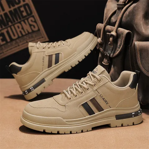 Men's Low Top Work Boots Vintage Microfiber Retro Outdoor Thick Sole Non-slip Casual Fashion Sneakers LI-AIRV Motor Shoes