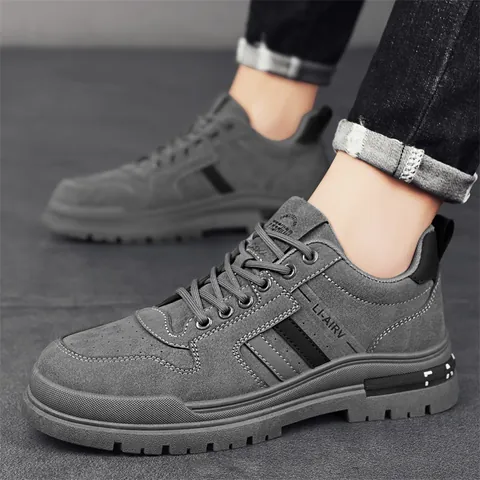 Men's Low Top Work Boots Vintage Microfiber Retro Outdoor Thick Sole Non-slip Casual Fashion Sneakers LI-AIRV Motor Shoes