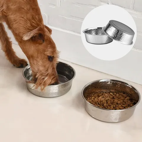 Edelstahl Gehämmerter Haustiernapf Große Kapazität Rutschfester Hundefutternapf Mit Silikonbasis Spülmaschinenfest Napf Für Hunde Katzen