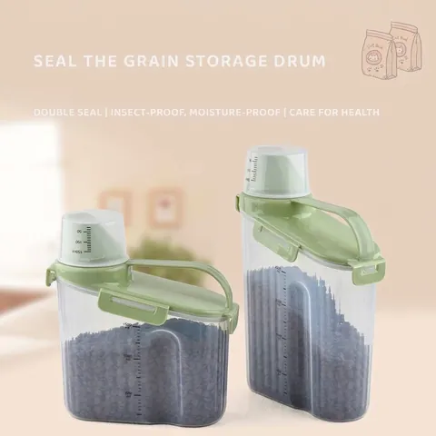 Airtight Pet Food Storage Container Transparent Sealing Bucket With Measuring Cup Lid Portable Moisture Proof Cat Dog Grain Storage Tank