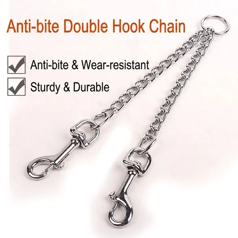 Heavy Duty Metal Dog Leash Coupler Bite-Proof Iron Chain Double Head Tangle-Free Walking Twin Lead Splitter For Two Dogs
