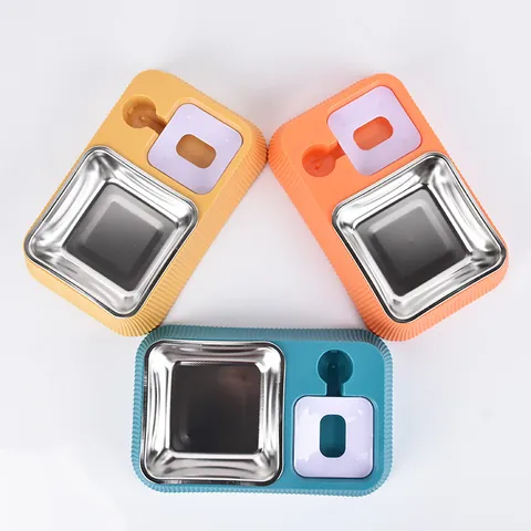 Pet Automatic Water Refill Double Bowl Set Stainless Steel Food Dispenser Roman Column Pattern Dog Cat Feeder Gravity Waterer