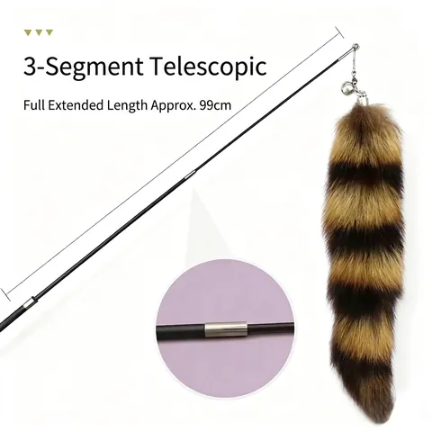 Retractable Interactive Cat Teaser Wand Toy Faux Fox Tail Bell Carbon Steel Wire Cat Fishing Rod For Exercise Indoor Cats