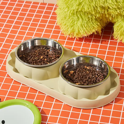 Stainless Steel Pet Double Bowl Slow Feeder For Cats Dogs Non Slip Leak Proof Food Water Bowls Station Easy To Clean