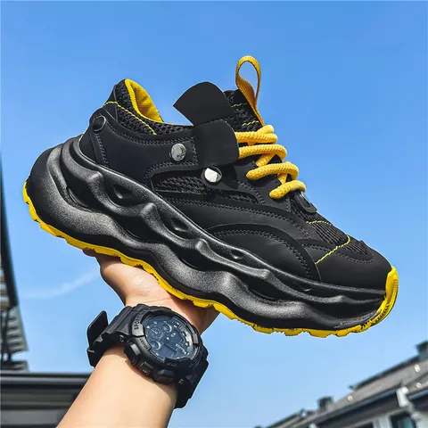 Men's Casual Chunky Sneakers Mesh Breathable Platform Running Shoes Fashion Thick Sole Dad Shoes For Student Athletic Walking Shoes