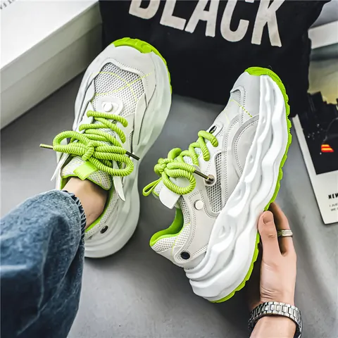 Men's Casual Chunky Sneakers Mesh Breathable Platform Running Shoes Fashion Thick Sole Dad Shoes For Student Athletic Walking Shoes
