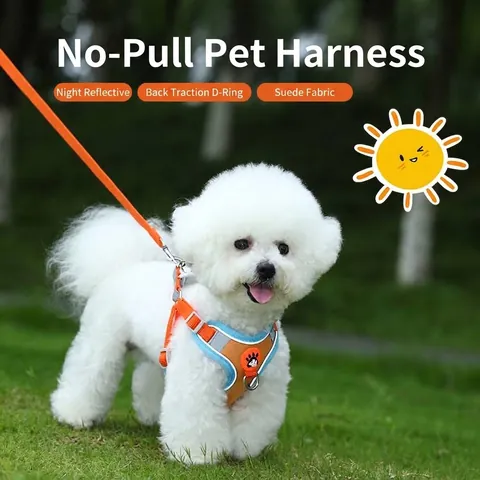 Reflective Dog Harness And Leash Vest Small Dog Chest Strap Breathable Adjustable Suede Walking Puppy Cat Harness And Leash
