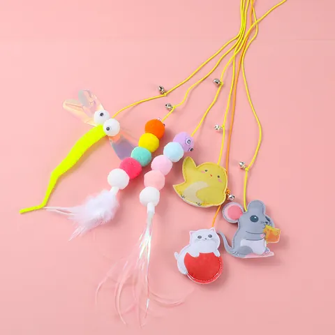 Hanging Door Cat Toy Retractable Adjustable Self-Hey Felt Plush Interactive Toy With Bell Feather String For Indoor Cats Exercise