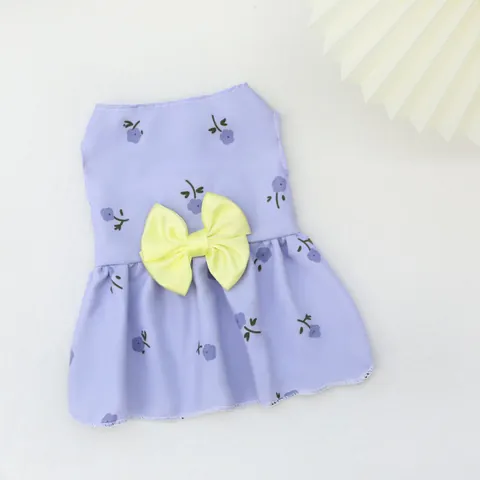 Sweet Princess Style Pet Floral Dress for Small Medium Dogs Cats Breathable Polyester Puppy Clothes Outfits with Bowknot Decoration