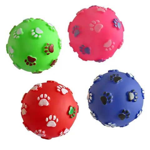 Squeaky Dog Toy Ball With Paw Print Pattern Vinyl Material For Teething And Teeth Cleaning Training Interactive Pet Play Accessories