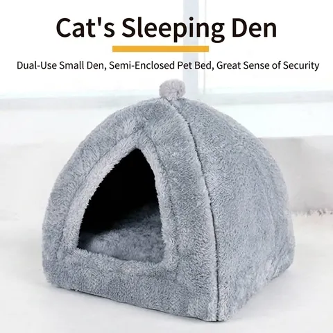 Cama para Mascotas Semicerrada Lavable de Felpa Casa para Gatos Nido Suave para Perros Tienda de Invierno para Mascotas con Cojín Desmontable