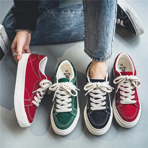 Γυναικεία Ρετρό Sneakers από Καμβά Στυλ Χονγκ Κονγκ Αναπνεύσιμα Χαμηλά Παπούτσια Skate Χοντρή Σόλα Casual Μόδα Επίπεδα με Κορδόνια