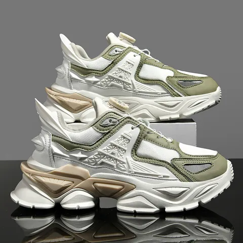 Men's Lightweight Outdoor Running Shoes Breathable Mesh Ice Silk Rotary Buckle Fashion Platform Sneakers Daily Casual Athletic Footwear