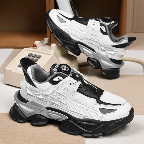 Men's Lightweight Outdoor Running Shoes Breathable Mesh Ice Silk Rotary Buckle Fashion Platform Sneakers Daily Casual Athletic Footwear