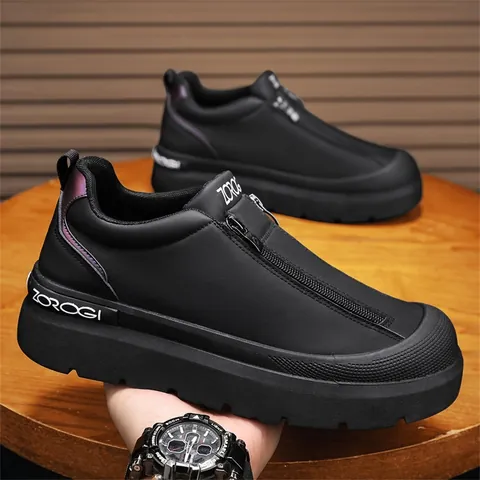 Zapatillas de Moda para Hombre Cuero de Microfibra Calzado de Skate Estilo de Hong Kong Suela Gruesa Zapatos Informales para Todas las Estaciones