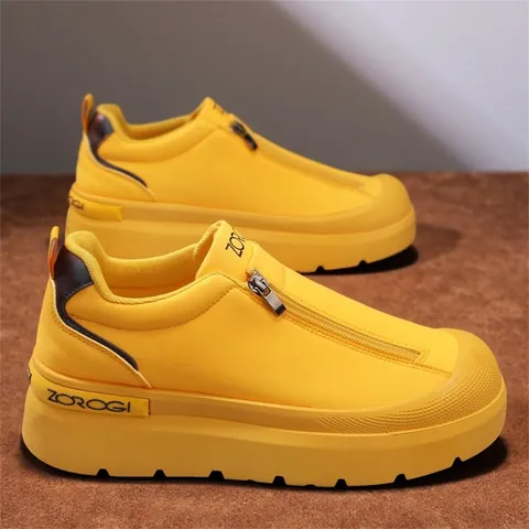 Zapatillas de Moda para Hombre Cuero de Microfibra Calzado de Skate Estilo de Hong Kong Suela Gruesa Zapatos Informales para Todas las Estaciones