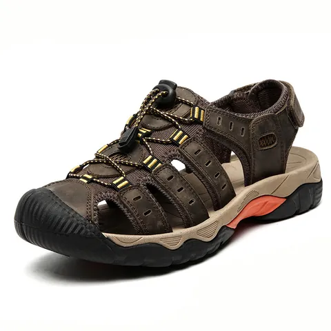Heren Outdoor Strand Sandalen Koeienleer Ademend Gesloten Teen Sportschoenen Antislip Casual Wandelen Trekking Schoenen Voor Mannen