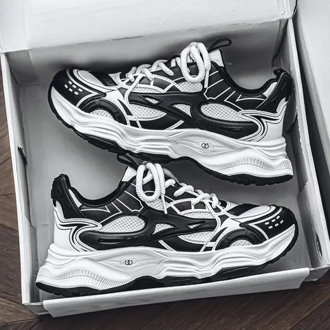 Men Retro Chunky Sneakers Microfiber Mesh Patchwork Thick Sole Non-slip Outdoor Running Walking Shoes Casual Fashion Athletic Footwear