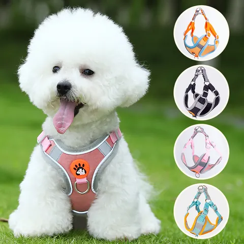 Reflective Dog Harness And Leash Vest Small Dog Chest Strap Breathable Adjustable Suede Walking Puppy Cat Harness And Leash