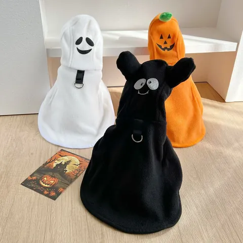 Halloween Pet Cloak Soft Polar Fleece Dog Cat Costume Pumpkin Ghost Devil Cartoon Hooded Clothes For Autumn Winter