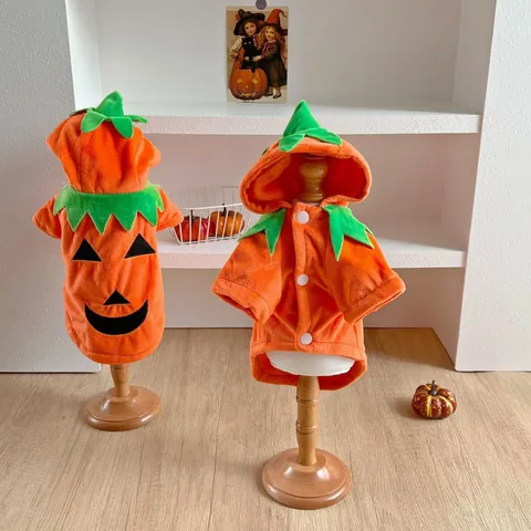 Halloween Hund Kürbis Kostüm Winter Warm Fleece Haustier Weste Zweibeinige Wattierte Jacke Für Kleine Mittelgroße Hunde Kleidung