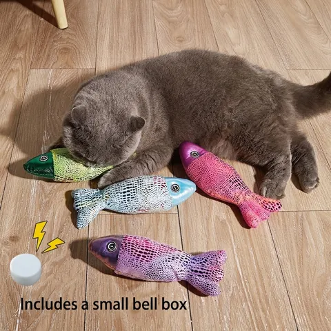 Colorful Simulation Fish Cat Toy With Bell Box And Catnip Interactive Squeaky Stuffed Polyester Plush Toy For Indoor Cats