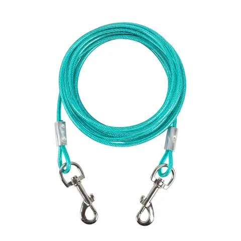 Heavy Duty Steel Wire Dog Tie Out Cable PVC Coated Leash Double Ended Swivel Snaps Outdoor Tether For Dogs Fixed Rope