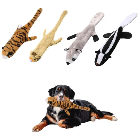 Durable Thickened Plush Squeaky Dog Toy Animal Skin Shape No Stuffing Chew Toy For Teeth Cleaning Fox Lion Tiger Skunk