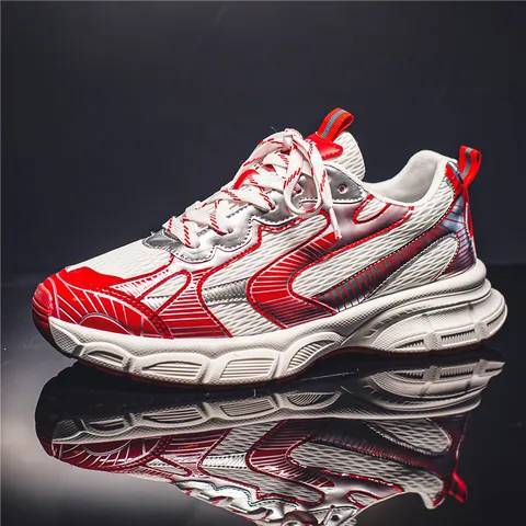 Men Retro Mesh Daddy Shoes Thick Sole Patchwork Casual Running Sneakers Low Top Lace Up Comfortable Sport Walking Shoes