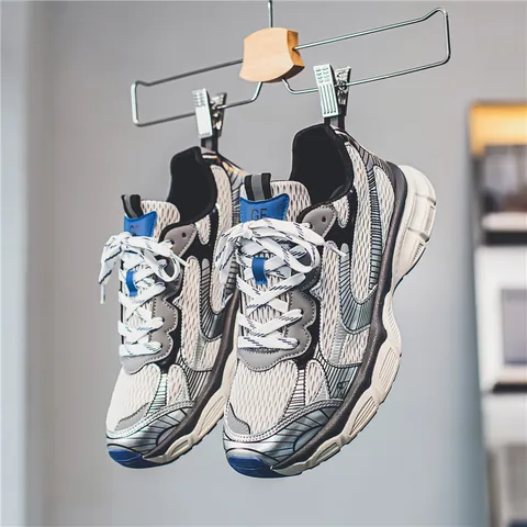 Men Retro Mesh Daddy Shoes Thick Sole Patchwork Casual Running Sneakers Low Top Lace Up Comfortable Sport Walking Shoes