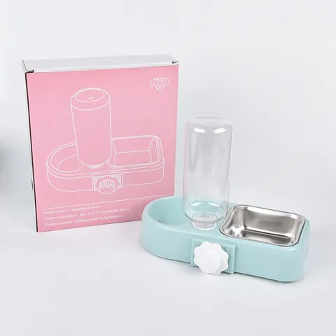 Set di Dispenser Automatico di Acqua e Ciotola per Cibo per Animali in Acciaio Inossidabile a Gabbia Doppia Ciotola per Cani e Gatti