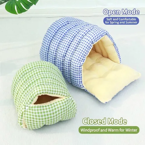 Four Seasons Enclosed Pet Bed Removable Washable Warm Cat House For Small Dog Sleeping Bag Plaid Oxford Cloth Arctic Fleece Arctic Velvet Interior High Elastic PP Cotton Filling Detachable Winter Nest Bed