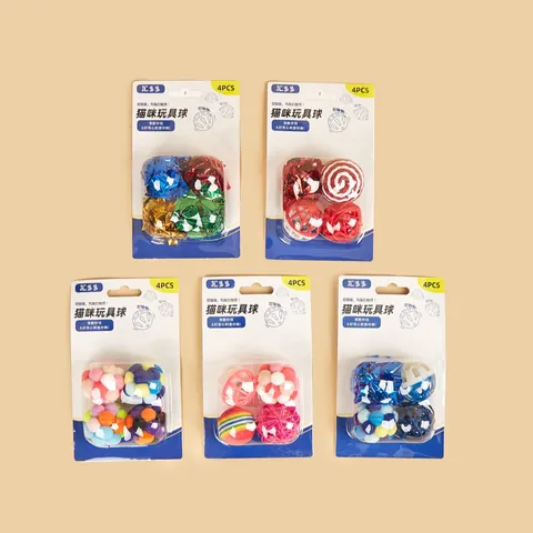 Interaktive Katzenspielzeug Bälle Plüsch Glocken Bälle Set Bunte Gewebte Pompom Bälle Für Innenkatzen Training Langeweile Hilfe Haustier Zubehör