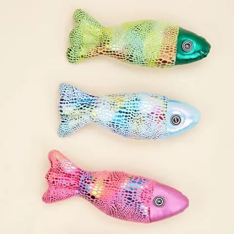 Colorful Simulation Fish Cat Toy With Bell Box And Catnip Interactive Squeaky Stuffed Polyester Plush Toy For Indoor Cats