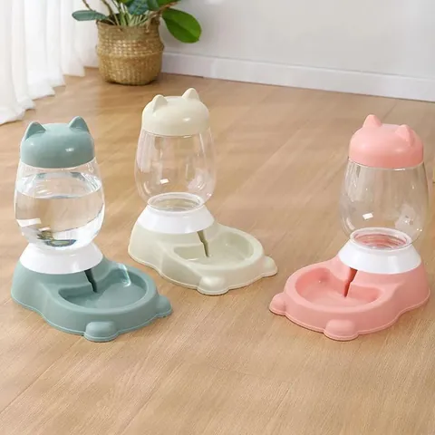 Ensemble Distributeur Automatique Nourriture Eau Animaux Grande Capacité Plastique PP Non Électrique Design Oreilles Chat Chiens Chats