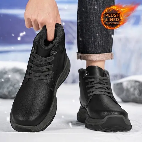 Herren High-Top Tooling Schneestiefel PU-Leder Fleece Gefüttert Warm Rutschfest Winter Outdoor Kälteschutz Casual Arbeitsstiefel