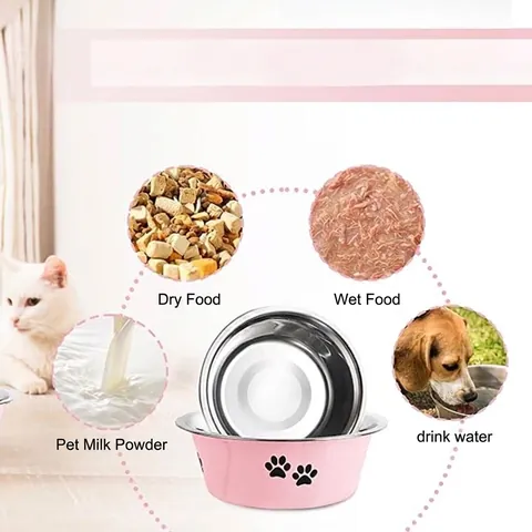 Stainless Steel Pet Bowl Large Capacity Anti-Tip Dog Cat Food Water Basin Non-Slip Bottom Paw Print Pattern Pet Feeding Bowl