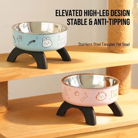 Elevated Pet Bowl Polypropylene Non-Slip Anti-Overturn Raised Cat Dog Feeder Neck Protection Detachable Easy Clean Food Water Bowl