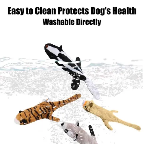 Durable Thickened Plush Squeaky Dog Toy Animal Skin Shape No Stuffing Chew Toy For Teeth Cleaning Fox Lion Tiger Skunk