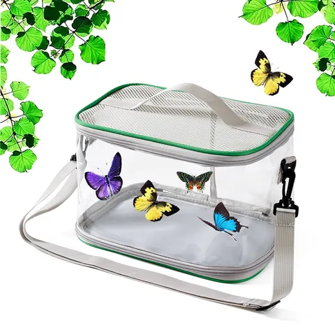 Portable Transparent PVC Butterfly Insect Carrier Bag Small Pet Hamster Lizard Travel Cage With Breathable Mesh Shoulder Strap