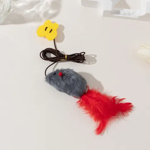 Hanging Squeaky Mouse Cat Toy With Feather Elastic Rope Suction Cup Plush Interactive Self-Play Indoor Kitten Bouncing Teaser Toy