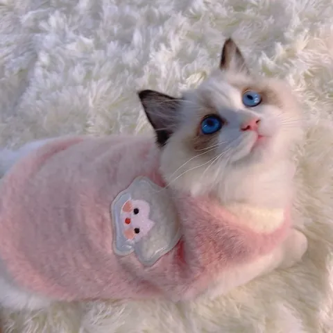 Pet Cat Dog Winter Warm Plush Vest Thickened Faux Rabbit Fur Two-Legged Vest Soft Coral Velvet Fleece Pet Clothing With Cartoon Lamb Patch For Small Animals